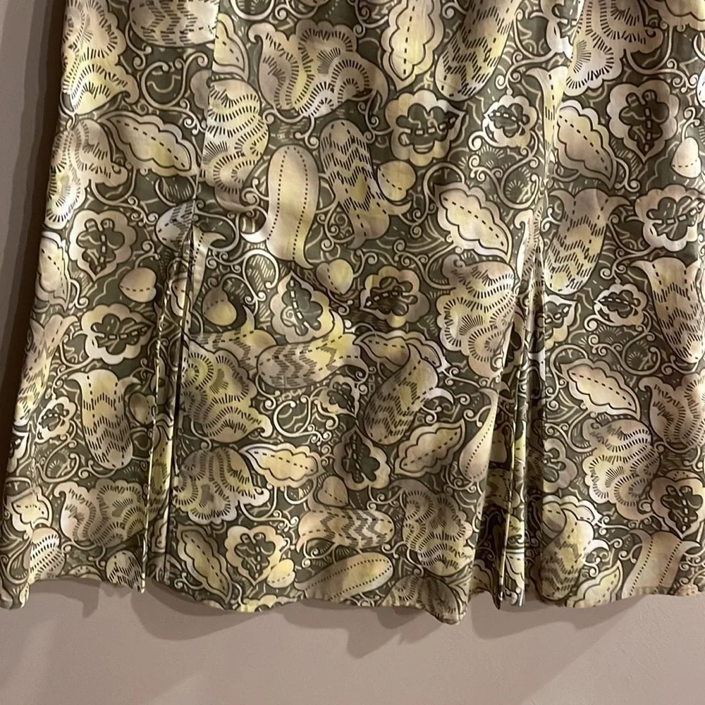 J. JILL NWOT 100% soft cotton godet pleated midi skirt A line floral yellow 8